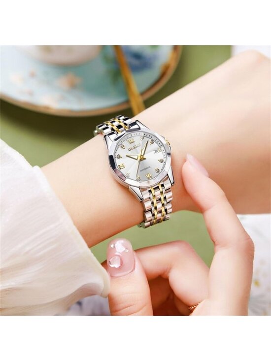 Women\'s Gold Silver Automatic Luxury Ceramic Strap Self Winding Wrist Watch main image 4